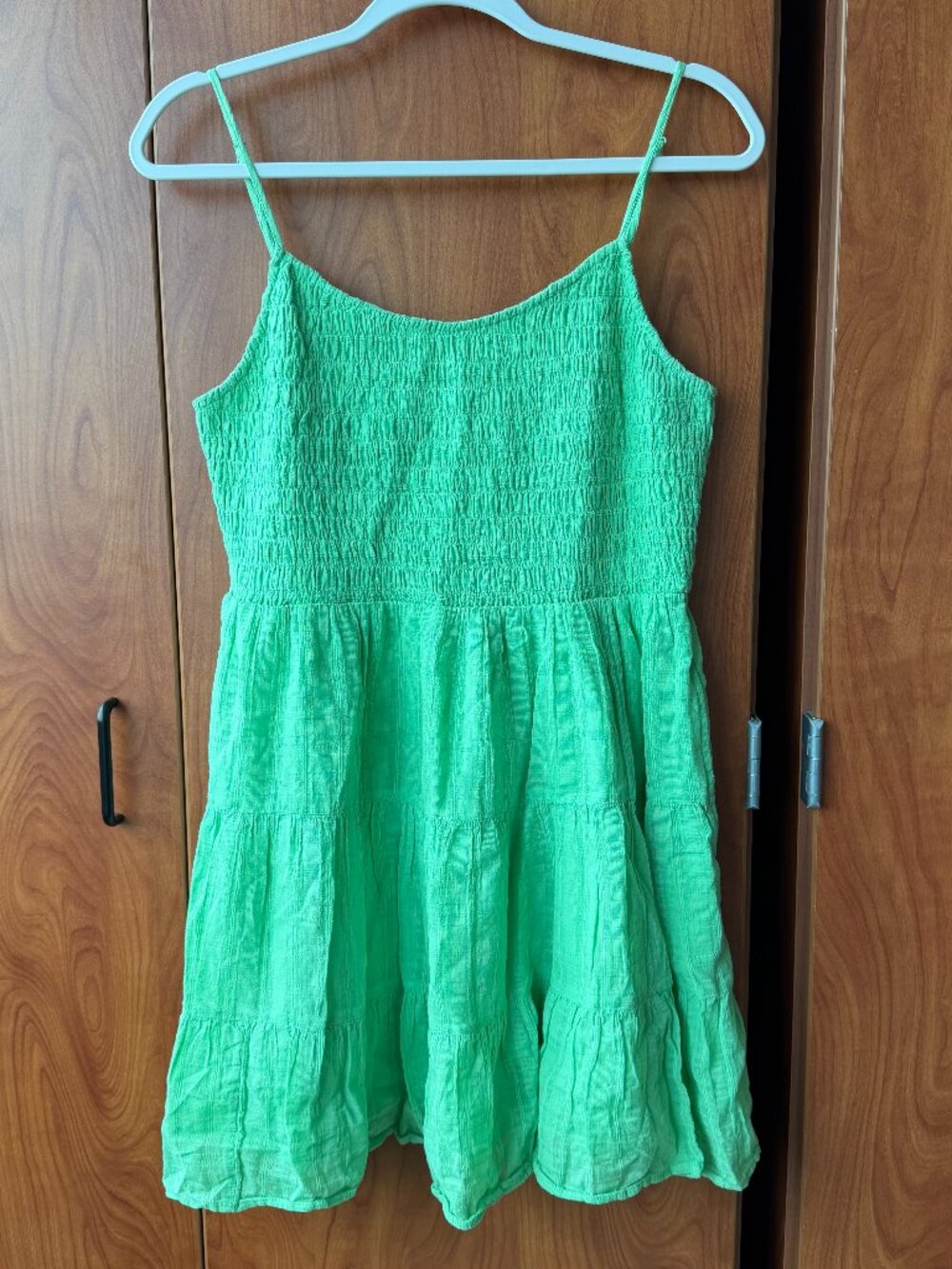 American Eagle Lime Green Smocked Tiered Mini Sundress Size Large